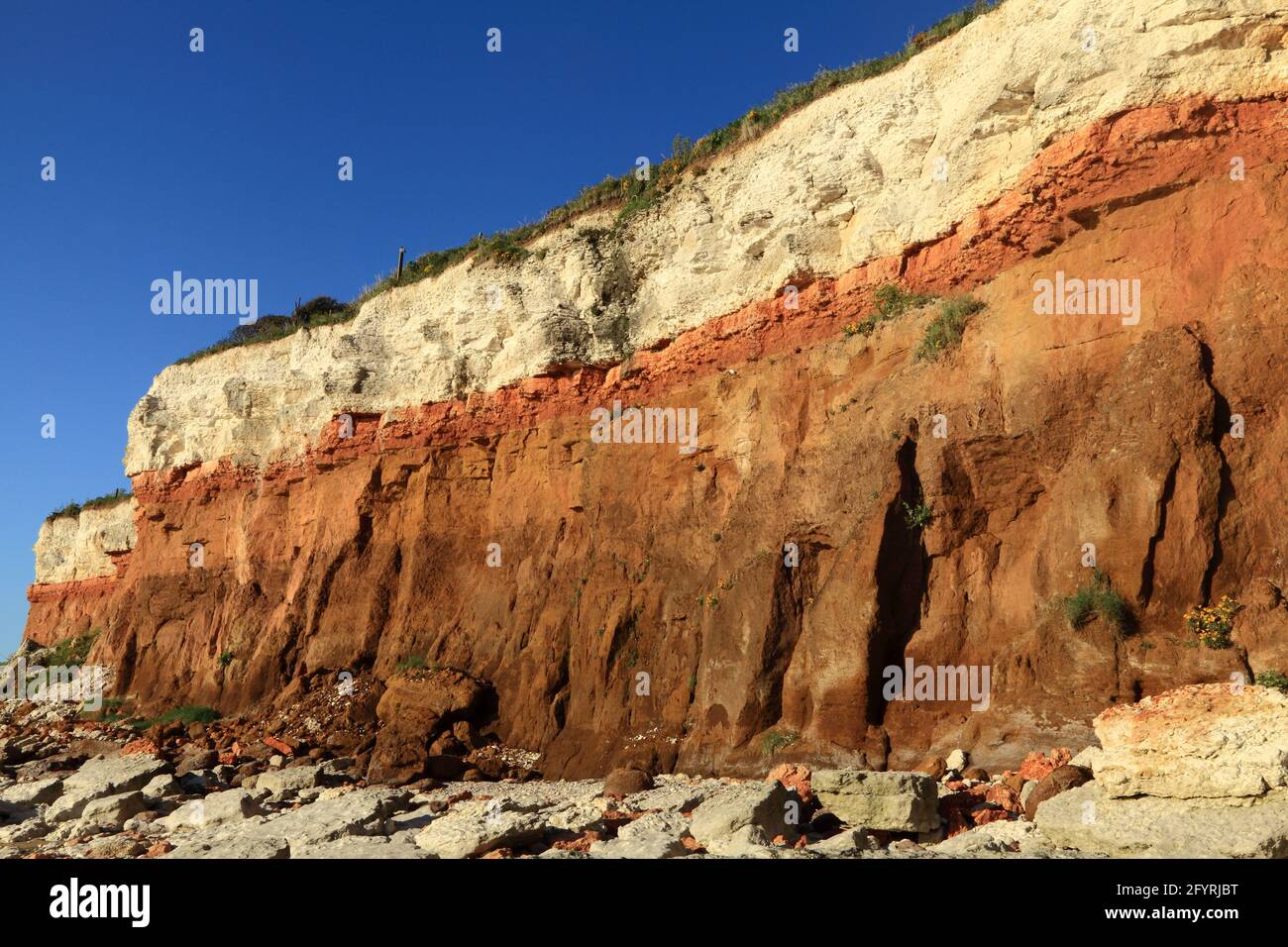 Geologia, Cretaceo, sedimentario, rock, formazione, Hunstanton Cliffs, Norfolk, Inghilterra, Regno Unito 2 Foto Stock