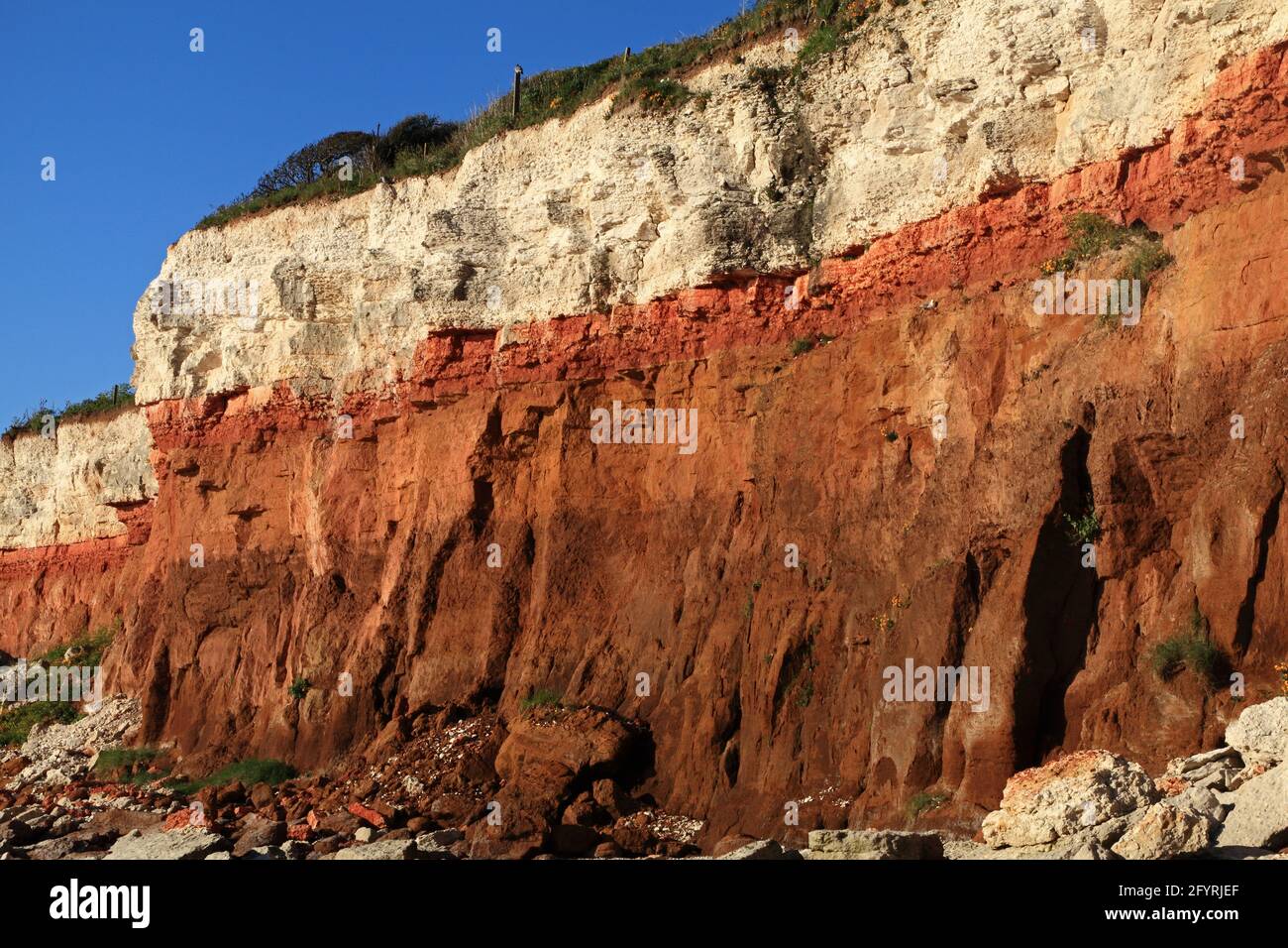 Geologia, Cretaceo, sedimentario, rock, formazione, Hunstanton Cliffs, Norfolk, Inghilterra, Regno Unito 3 Foto Stock