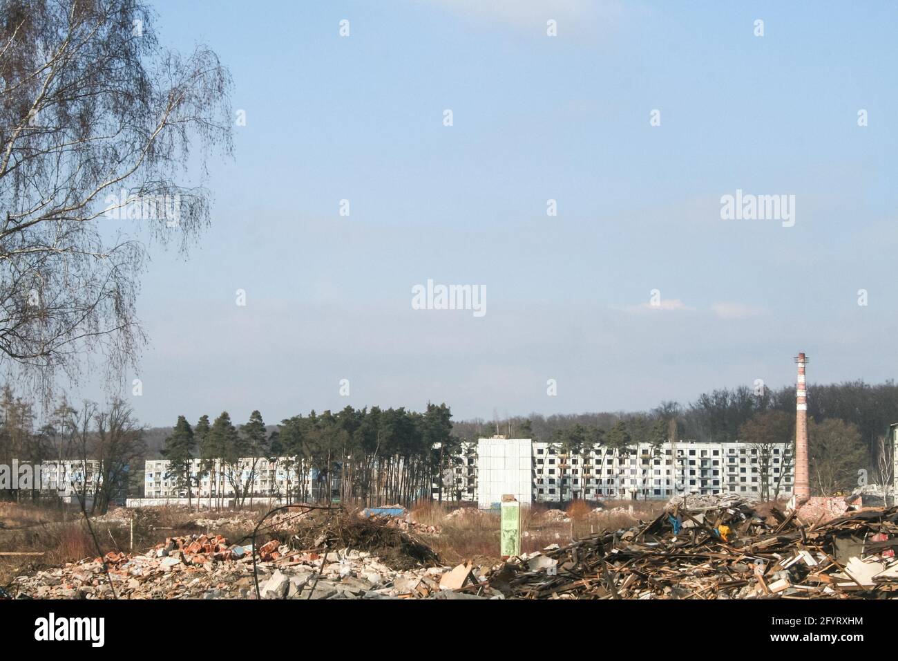 Immagine della distruzione di edifici abitati sovietici a Milovice Bozi Dar nella repubblica Ceca. Milovice Bozi Dar era una base militare sovietica abbandonata Foto Stock