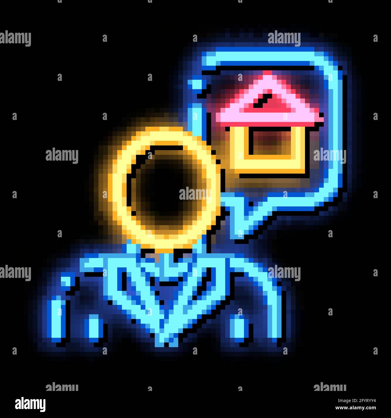Personaggio uomo pensare sogno acquistare Casa neon bagliore icona illustrazione Illustrazione Vettoriale