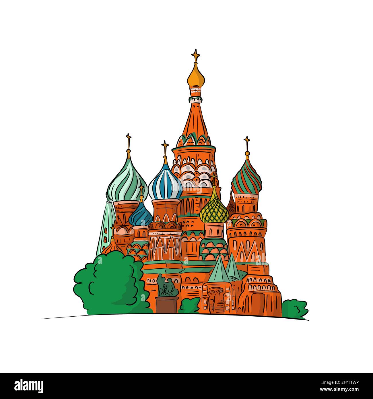 Cattedrale di San Basilio S Mosca Russia mano disegnata con linee nere isolate su sfondo bianco illustrazione vettore Illustrazione Vettoriale