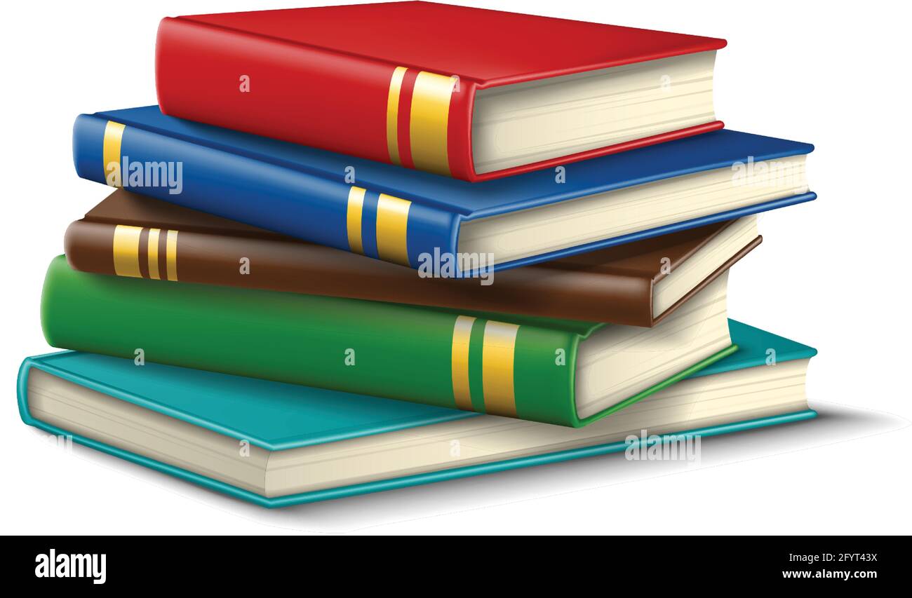 pila vettoriale 3d realistica di libri per studenti. Icona isolata su sfondo bianco. Illustrazione Vettoriale