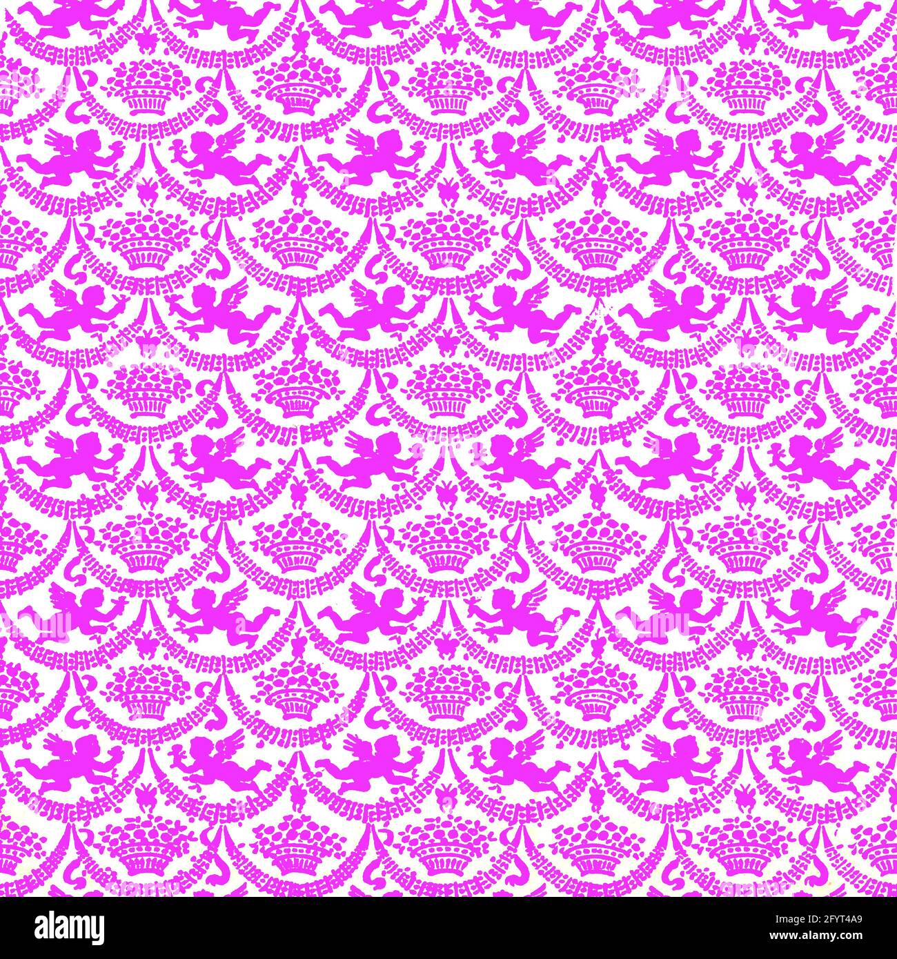 Schema ripetuto di cherubini angelici alati rossi Foto Stock