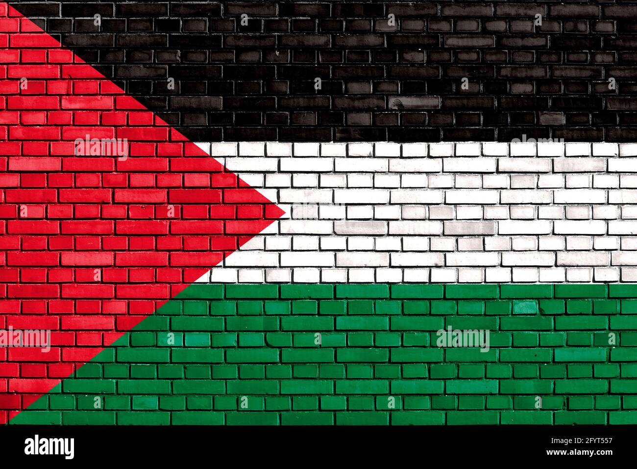 Bandiera della Palestina dipinta su muro di mattoni Foto Stock