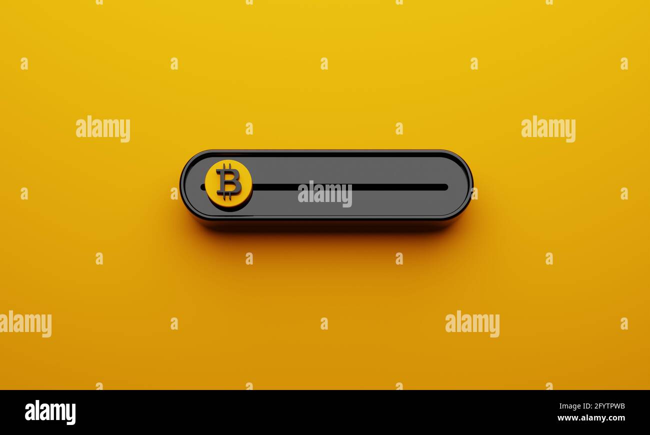 Black Crypto valute Bitcoin barra di scorrimento su sfondo giallo. Slider per fare profitto da vendere o acquistare in tema BTC. Investimenti economici e aziendali Foto Stock