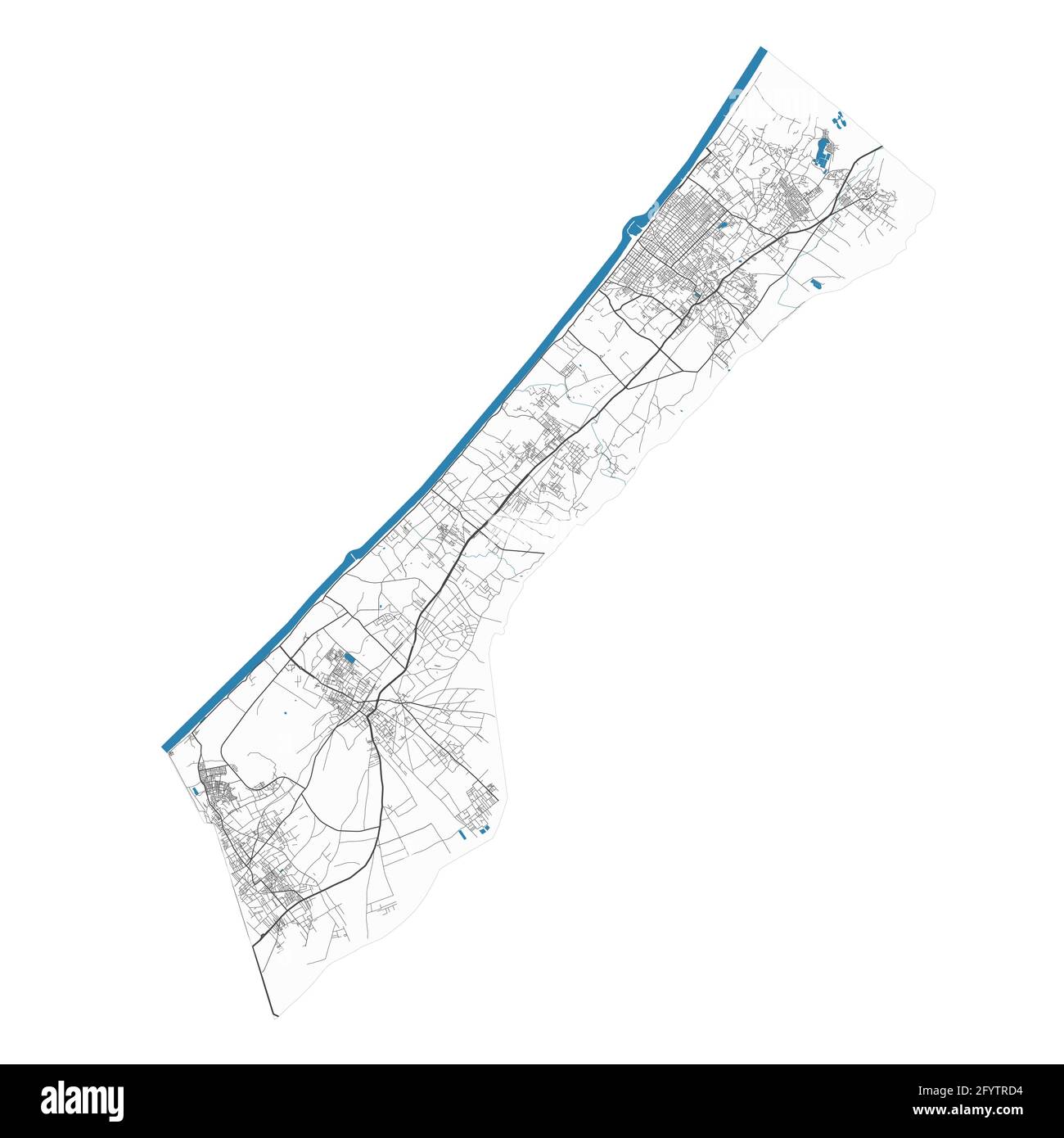 Mappa della striscia di Gaza. Mappa dettagliata dell'area amministrativa, panorama fondiario. Illustrazione vettoriale priva di royalty. Mappa con autostrade, strade, fiumi. Tour Illustrazione Vettoriale