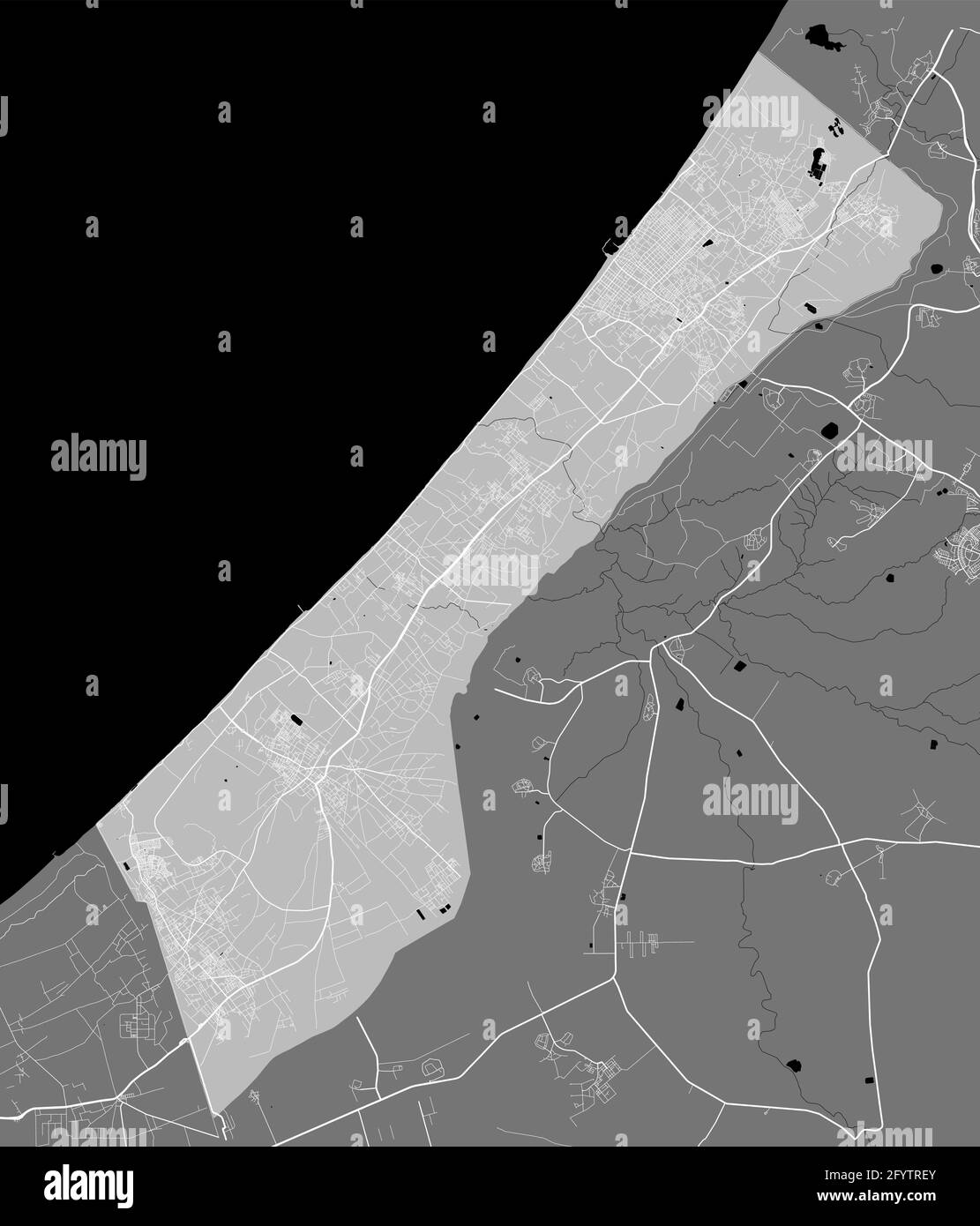 Mappa dettagliata dell'area amministrativa della striscia di Gaza. Illustrazione vettoriale priva di royalty, panorama terrestre. Mappa turistica grafica decorativa del territorio della striscia di Gaza Illustrazione Vettoriale