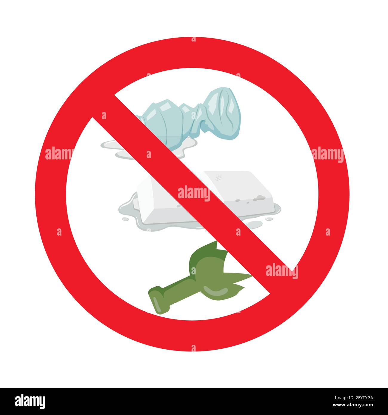 Non gettare via i rifiuti. Icona vettore avvertenza e proibita, non spazzare via, rifiuti scartare, smettere di gettare immagine spazzatura Illustrazione Vettoriale