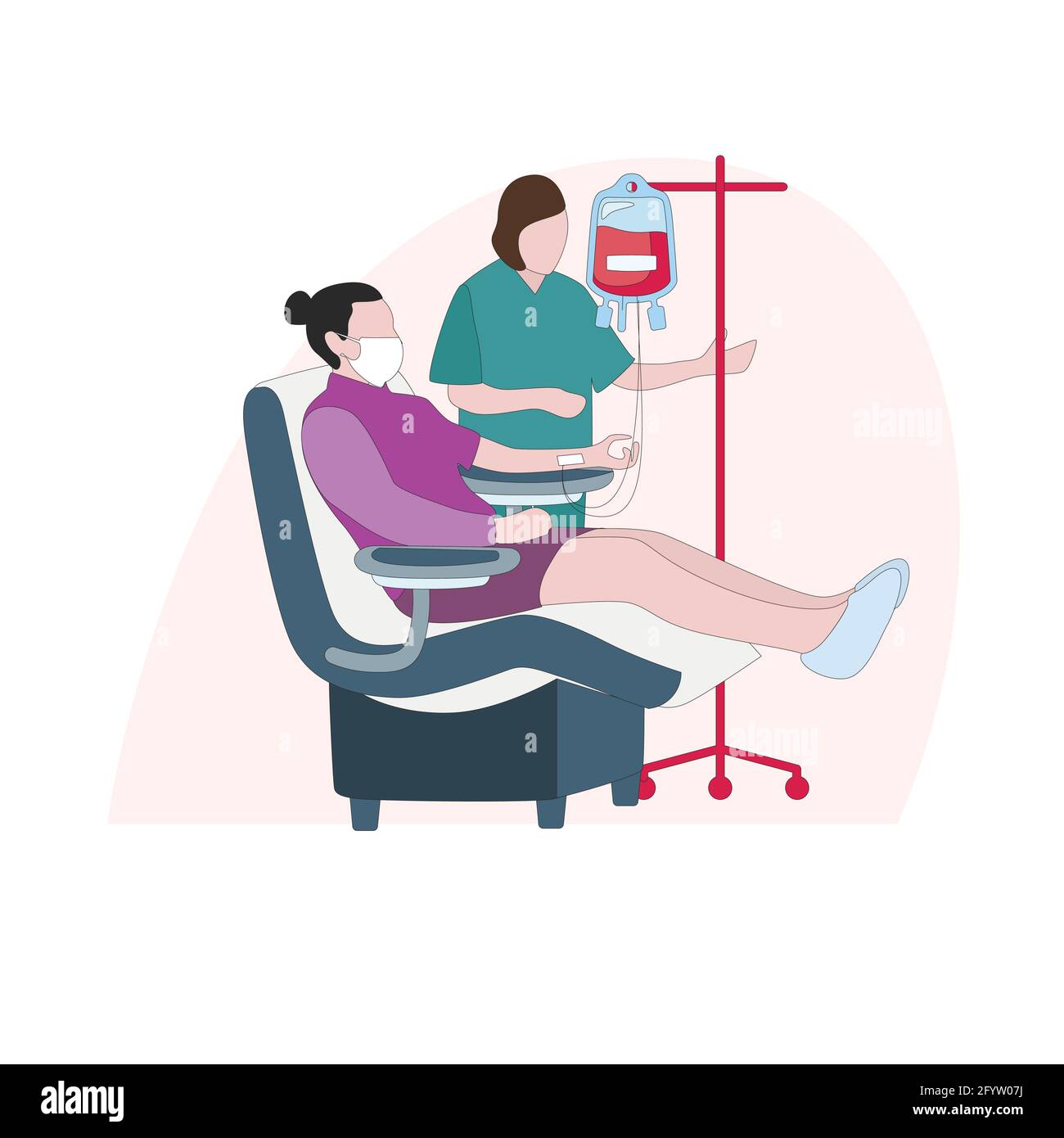 Donare sangue, medico raccogliere plazm dal donatore. Braccio di donazione di sangue vettoriale, trasfusione per aiutare e aiutare, vita sicura, illustrazione volontario in cha Illustrazione Vettoriale