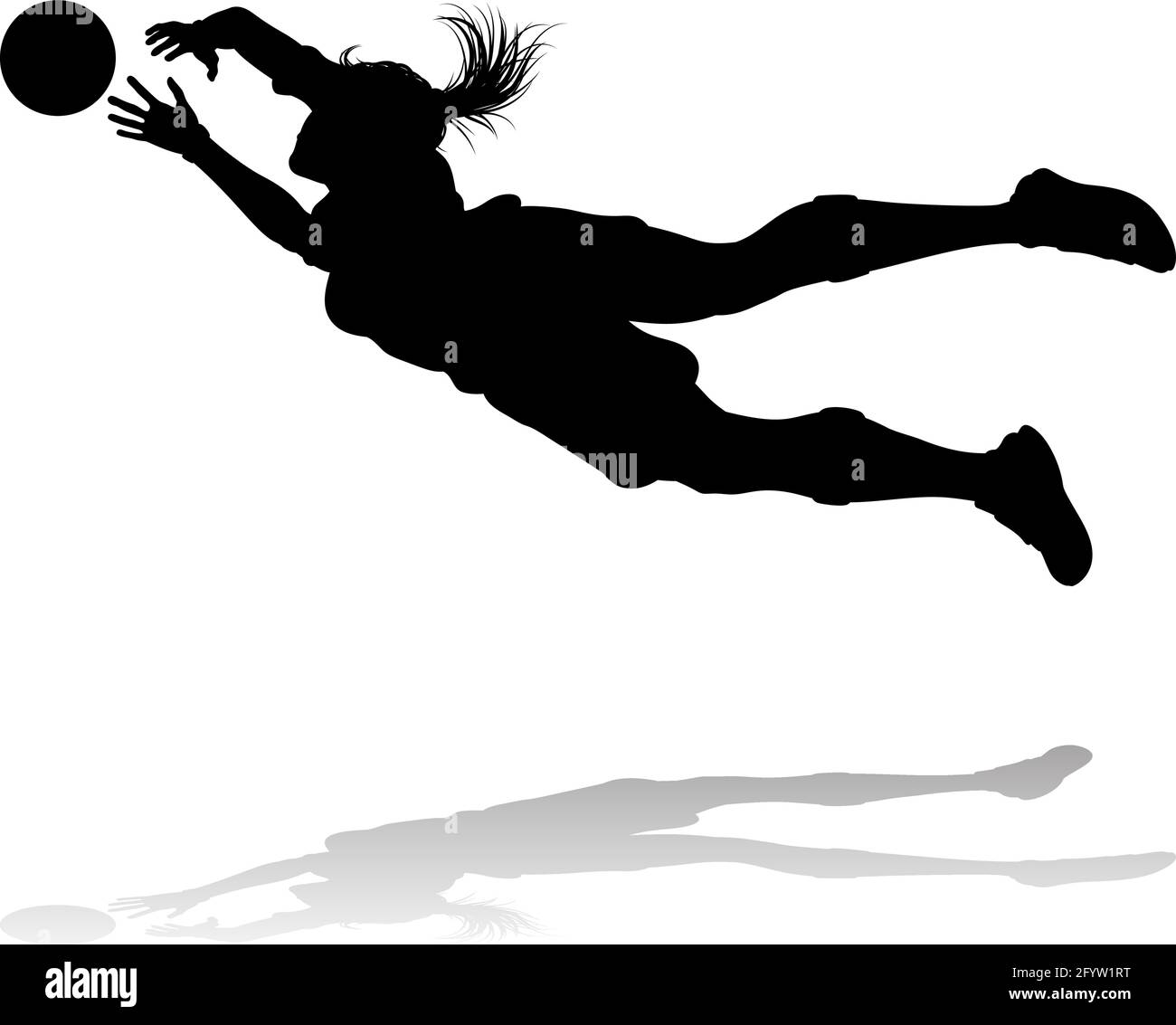 Femmina Calcio giocatore Donna Silhouette Illustrazione Vettoriale