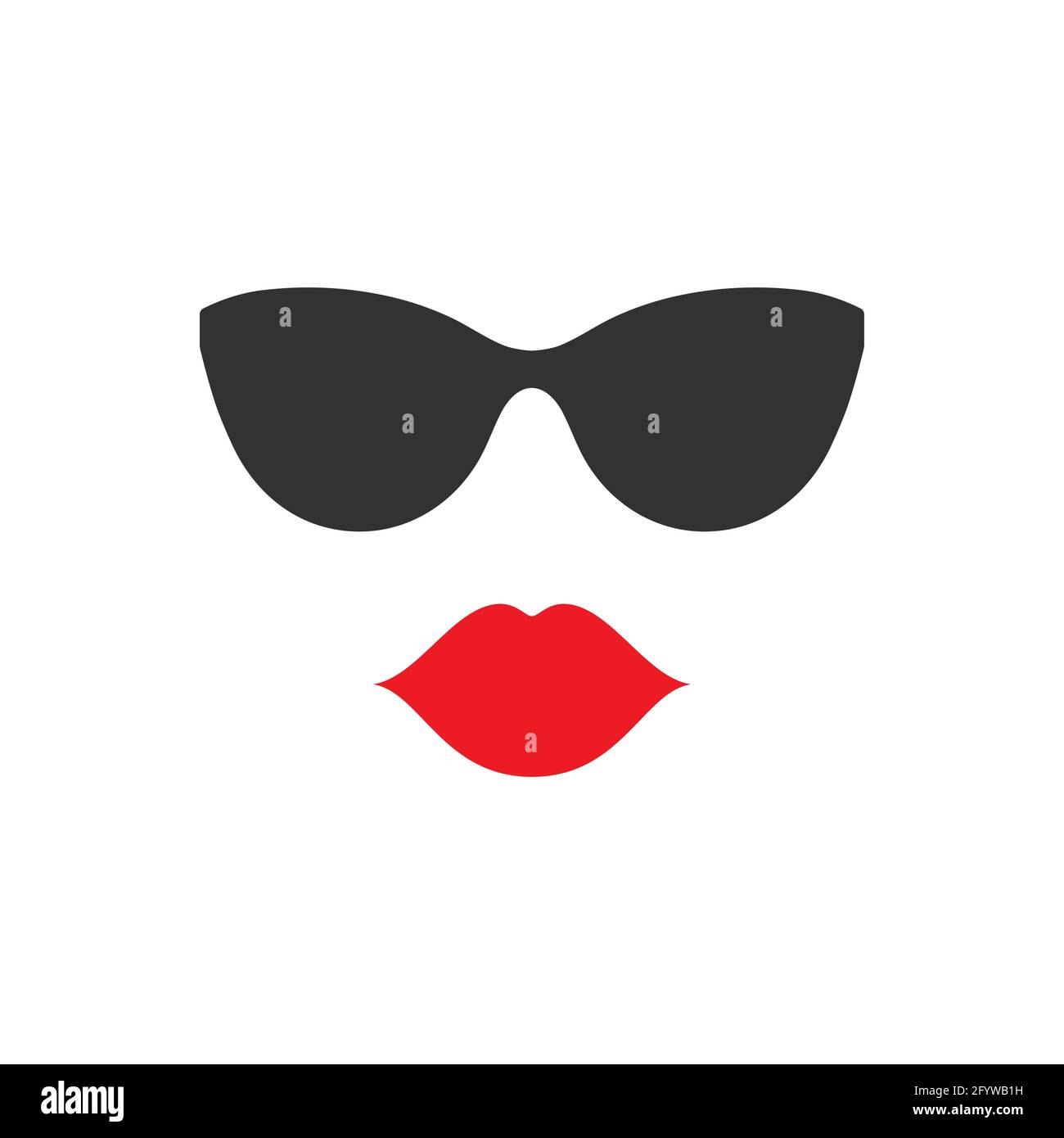 Femmina piuttosto labbra rosse e occhiali da sole. Labbra e occhiali, icona del volto della donna. Illustrazione Vettoriale