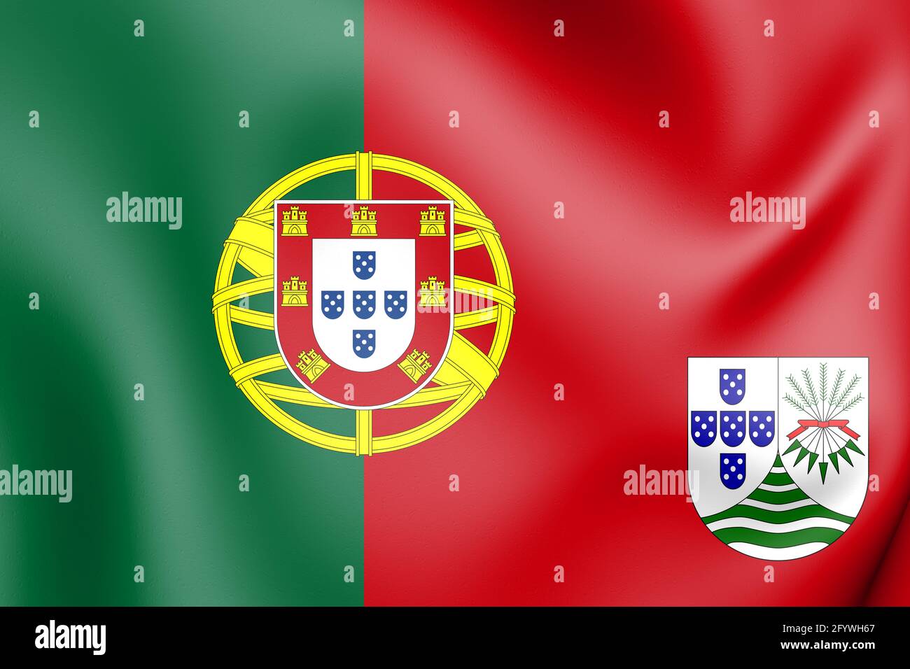 Bandiera 3D dell'Africa orientale portoghese (proposta). Illustrazione 3D. Foto Stock