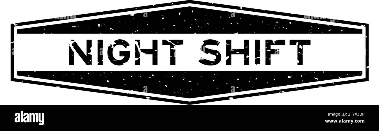 Grunge nero notte parola spostamento esagonale guarnizione gomma stampigliata su sfondo bianco Illustrazione Vettoriale