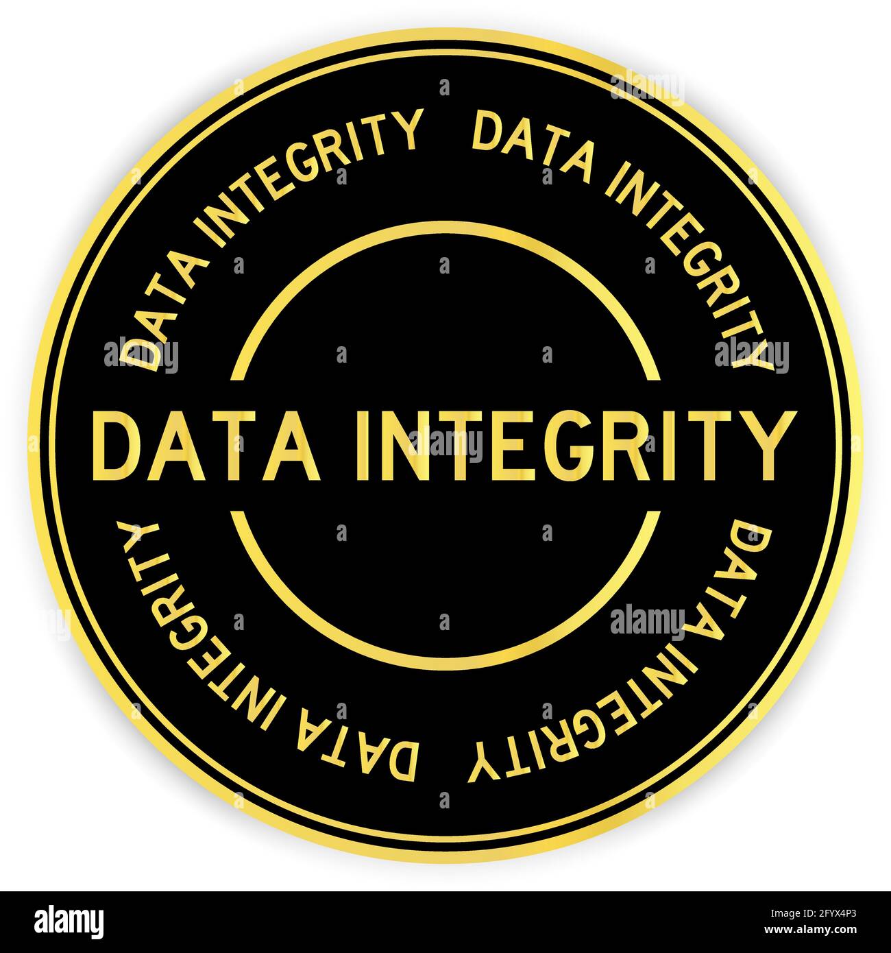 Etichetta rotonda nera e dorata con dati delle parole integrità su sfondo bianco Illustrazione Vettoriale