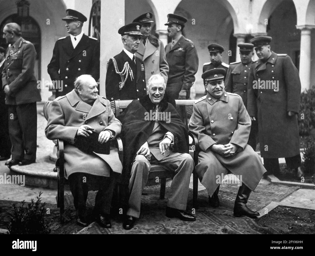 Churchill Roosevelt e Stalin alla Yalta Conference Foto Stock