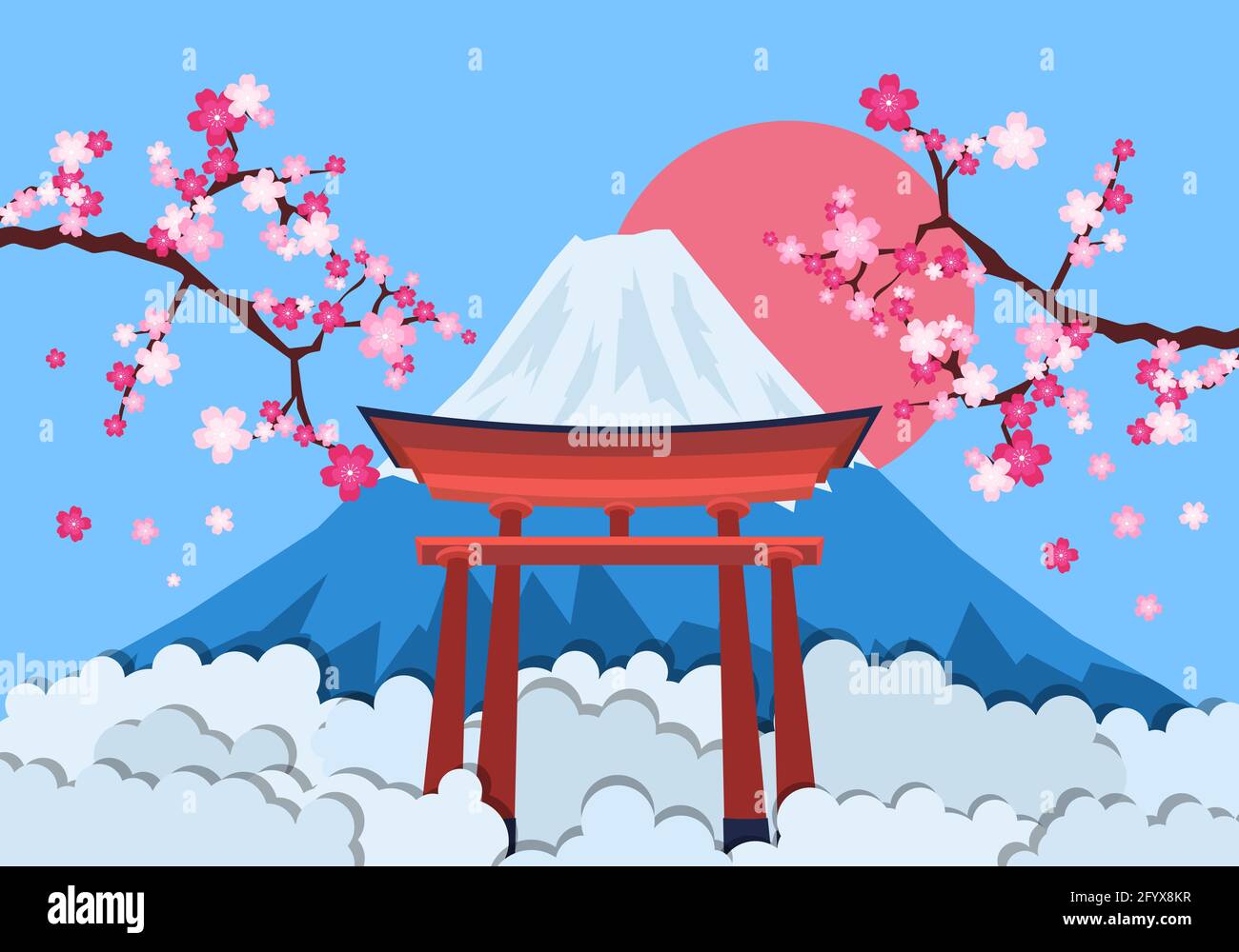 Sfondo paesaggio giapponese con torii. Illustrazione vettoriale. Sfondo  astratto Immagine e Vettoriale - Alamy
