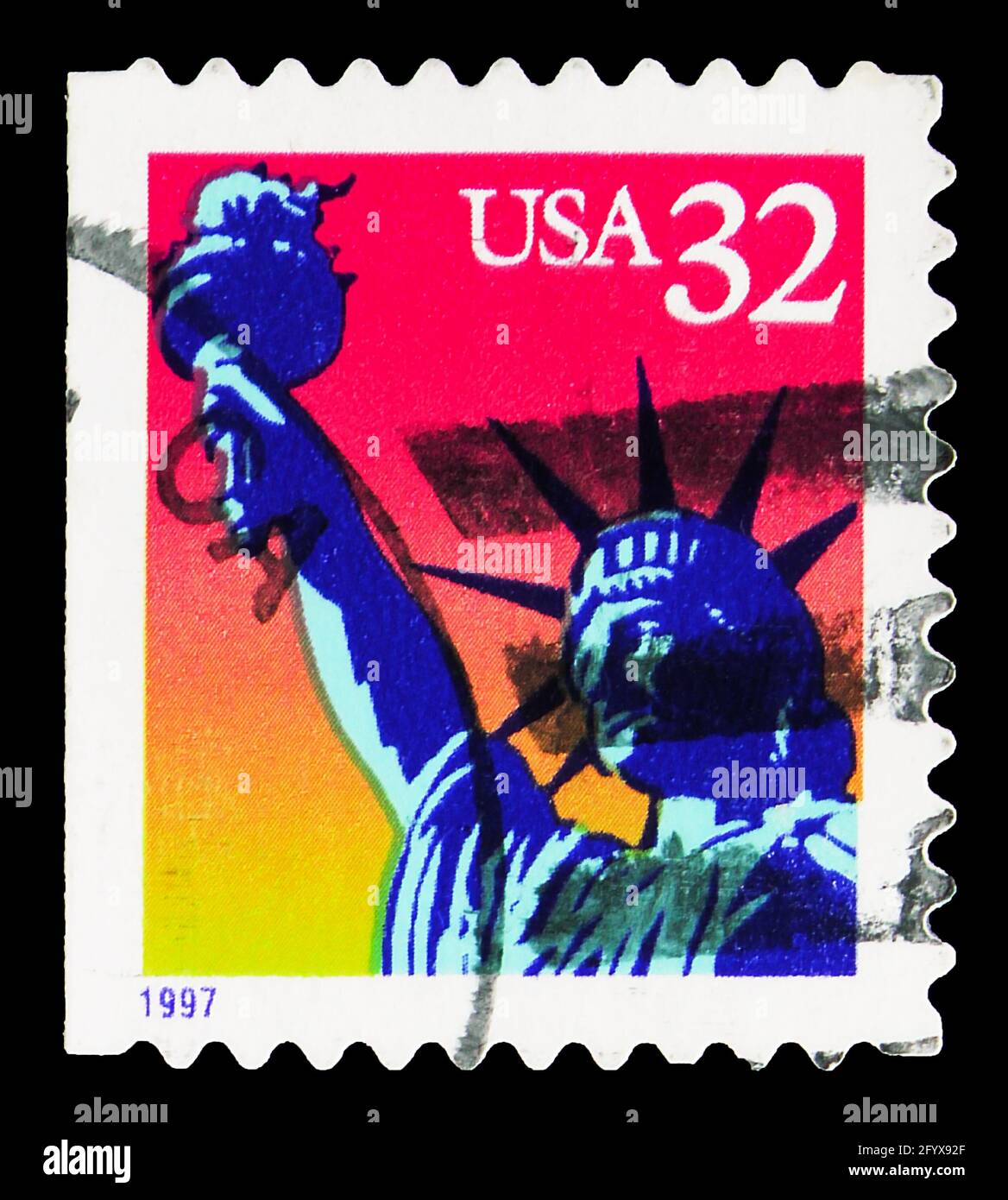 MOSCA, RUSSIA - 27 SETTEMBRE 2019: Francobollo stampato negli Stati Uniti mostra Statua della libertà, New York, serie, circa 1997 Foto Stock
