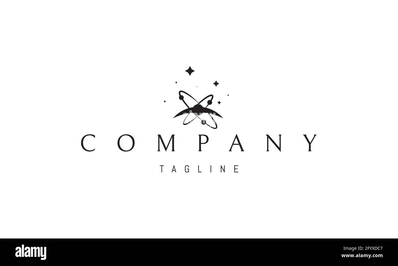 Logo vettoriale su cui l'immagine astratta dell'atomo sullo sfondo del cosmo. Illustrazione Vettoriale