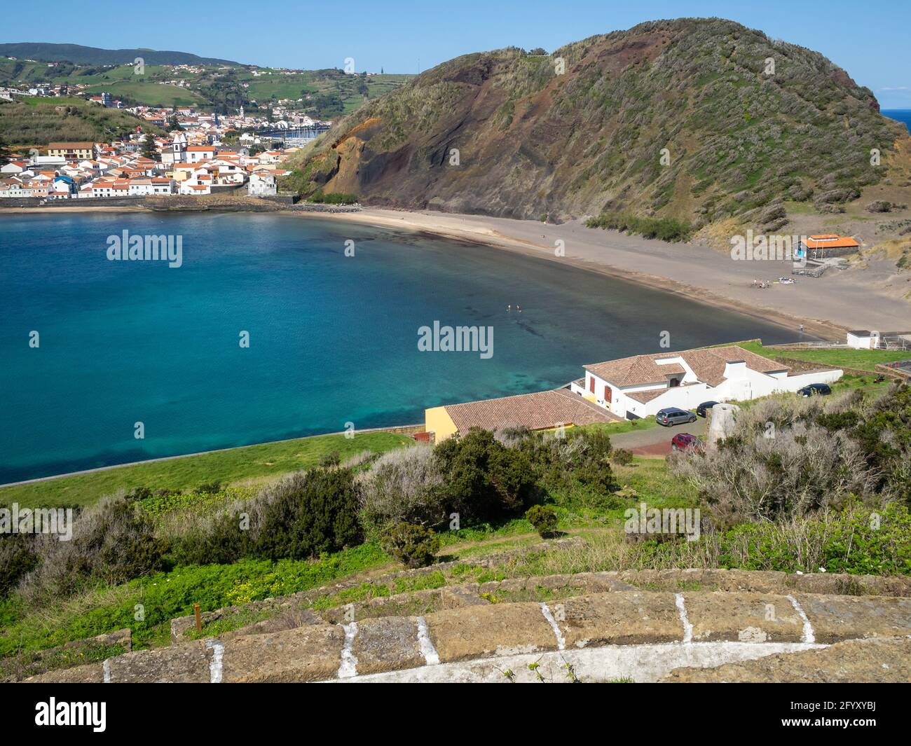 Baia di Porto PIM vista da Miradouro da Lira Foto Stock