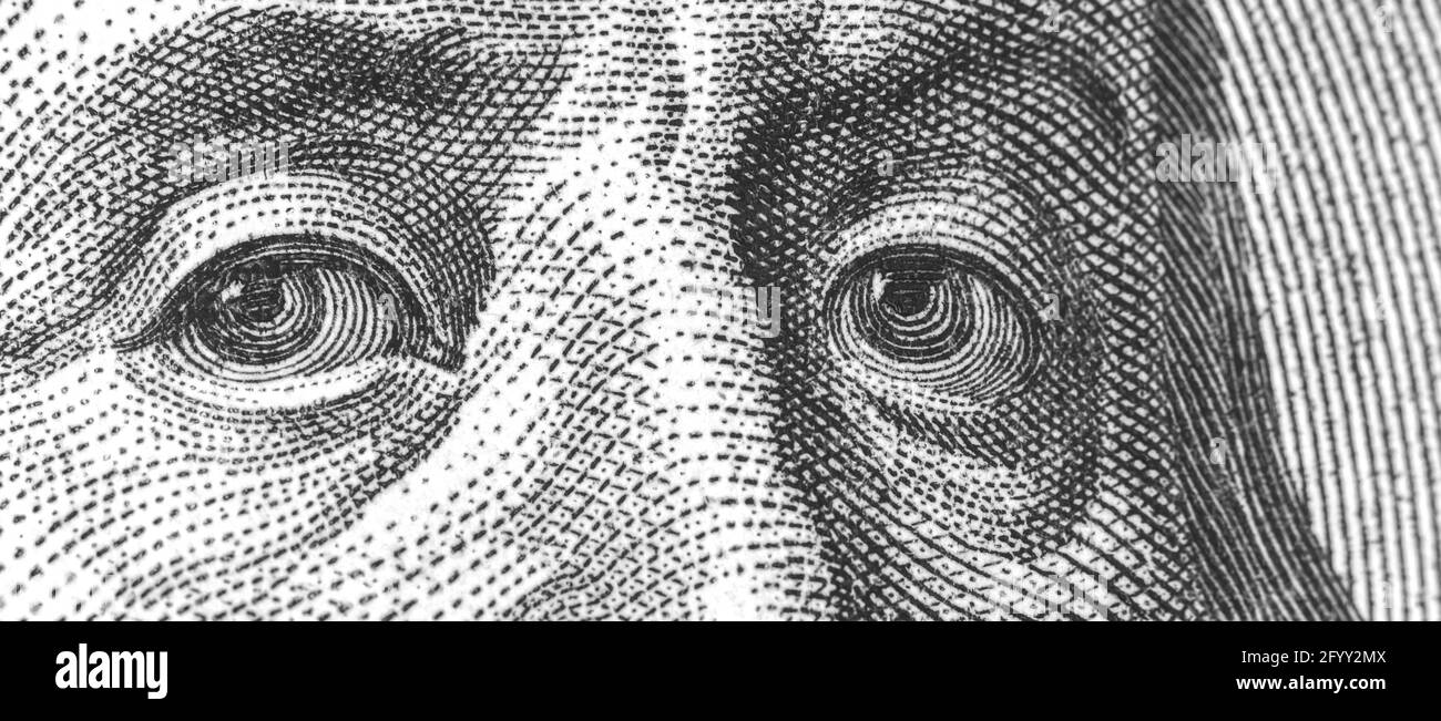 Banner Benjamin Franklin sul conto da cento dollari USA, primo piano foto Foto Stock