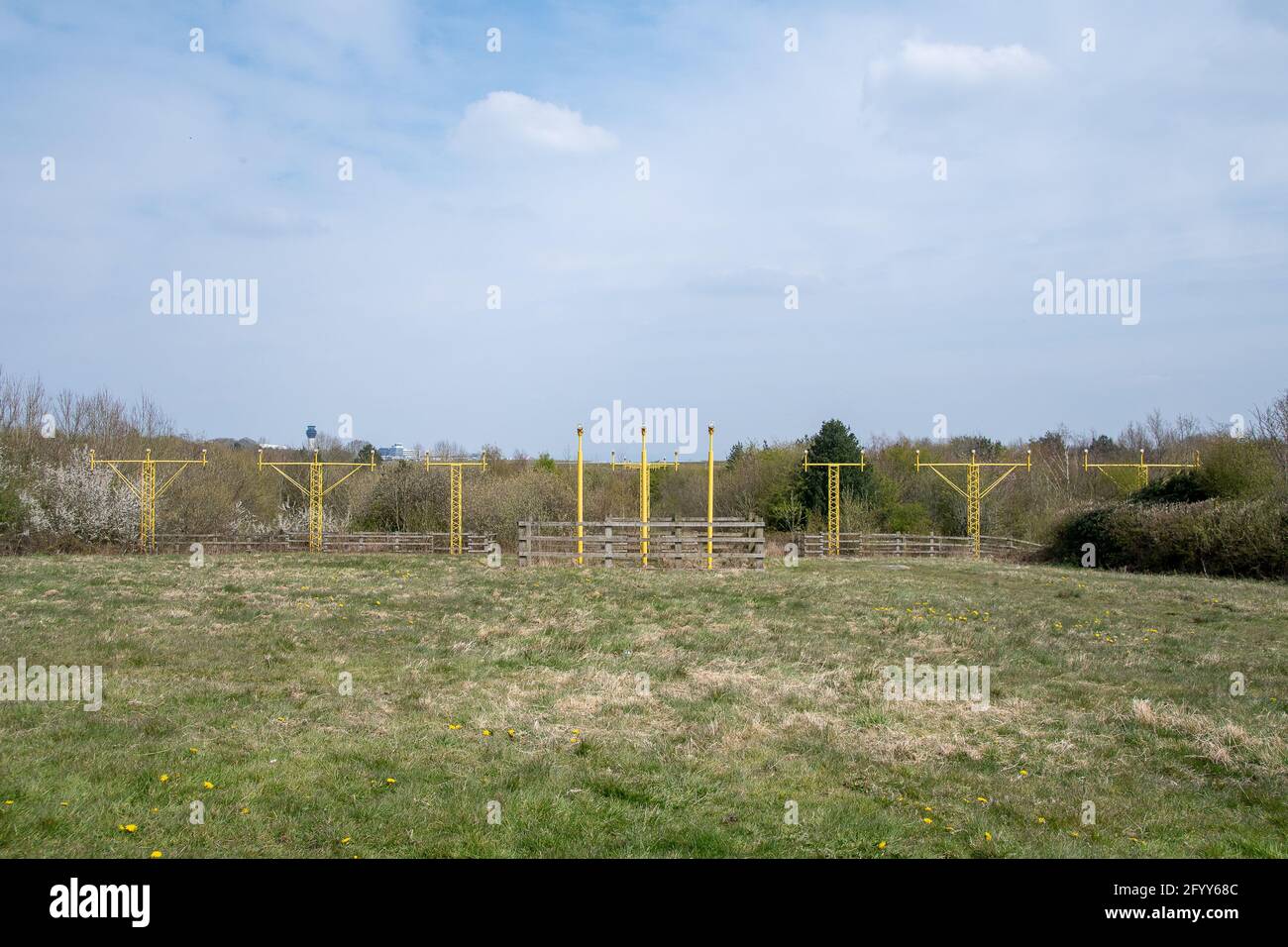 Luci di atterraggio che si trovano all'avvicinarsi del pista Foto Stock