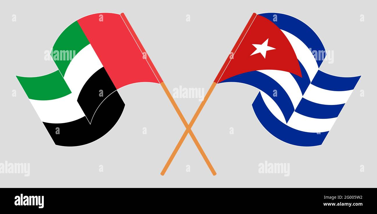 Bandiere incrociate e sventolanti di Cuba e degli Emirati Arabi Uniti. Illustrazione vettoriale Illustrazione Vettoriale