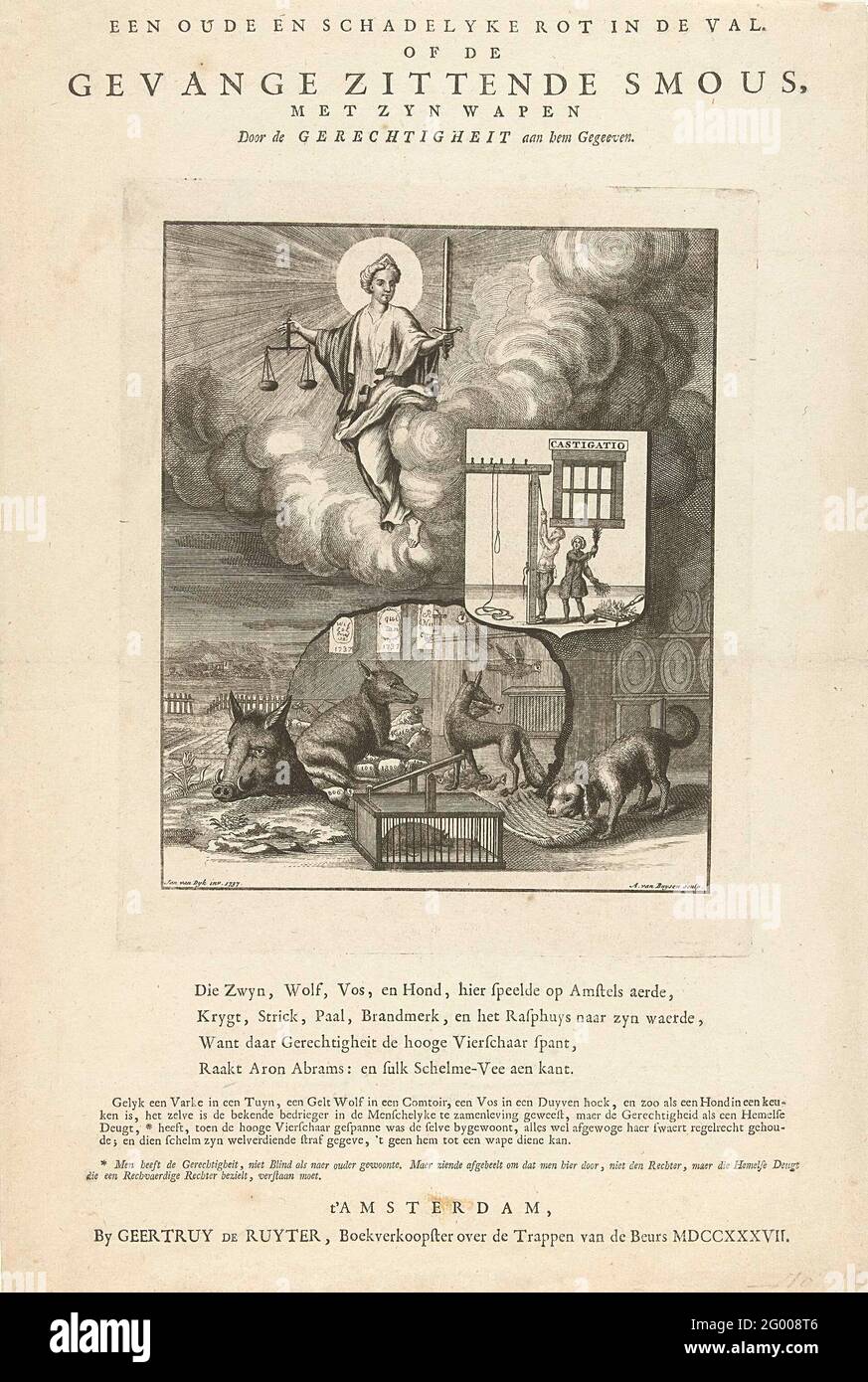Allegoria sul processo dell'ebreo Aron Abrams, 1737; un vecchio e nocivo  marciume in autunno. Se il piatto che si siede puzzoso, con la sua arma da  Jurigeheit ravvivare lui. Il deperente ebraico
