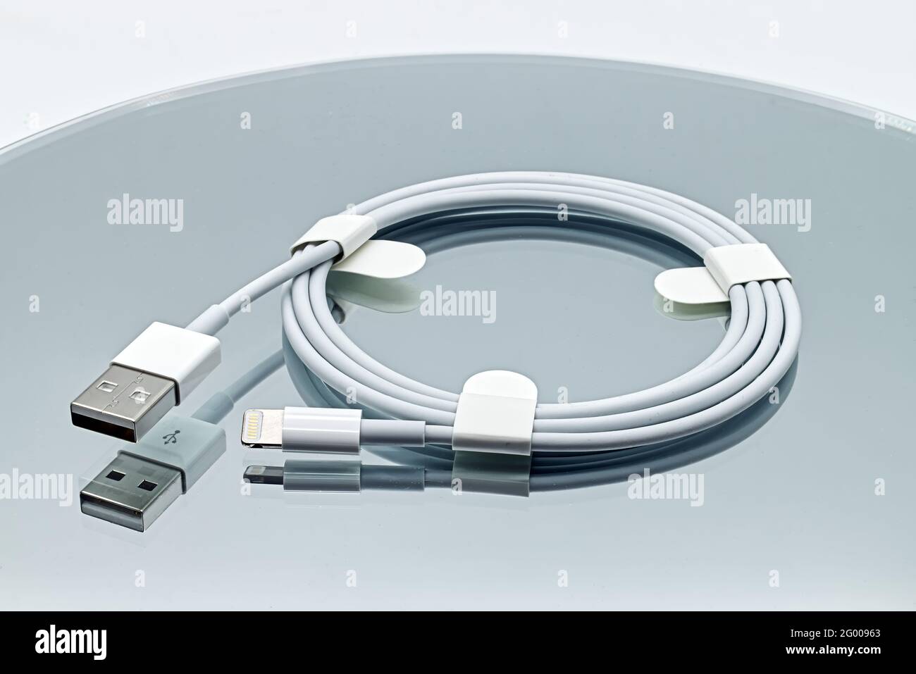 Bologna - Italia - 15 maggio 2021: Cavo Lightning to USB sviluppato da Apple Inc Foto Stock