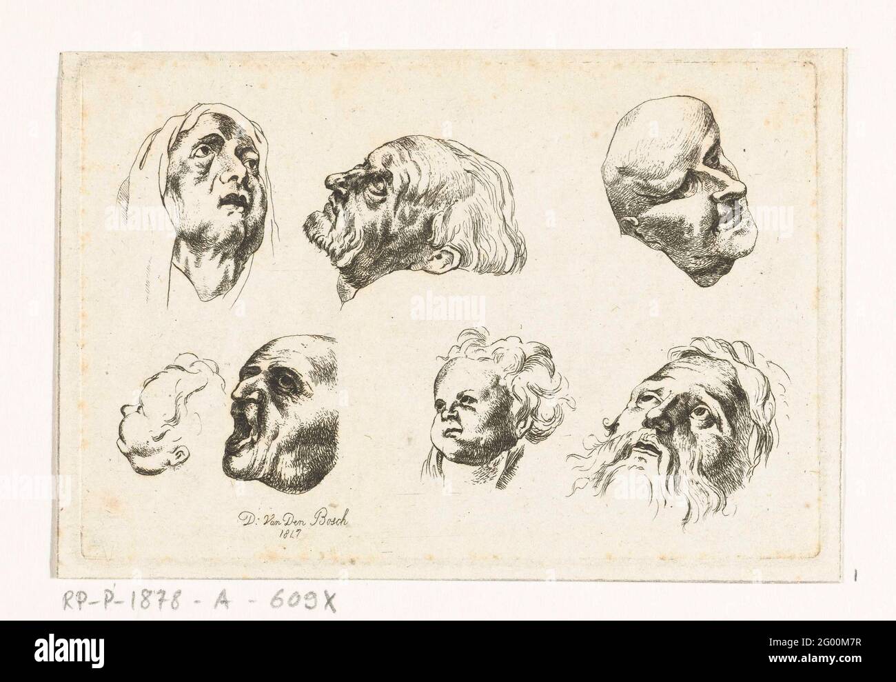 Rivista di studio con sette teste in due file. Foto Stock