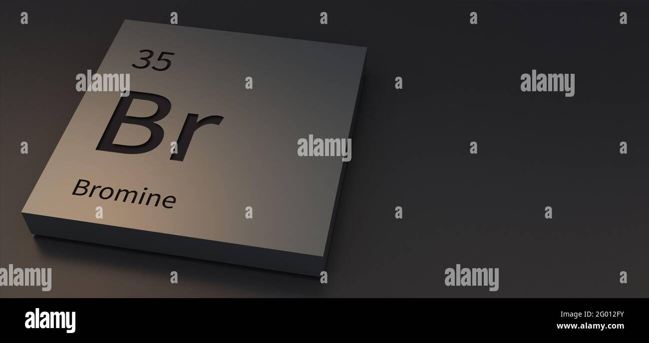 Elementi di bromo su tavola periodica illustrazione 3d. Foto Stock