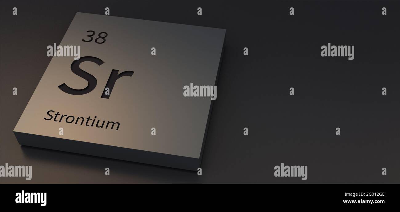 Elementi di stronzio su tavola periodica illustrazione 3d. Foto Stock