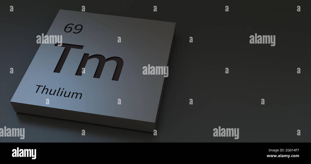 Elementi di tulio su tavola periodica illustrazione 3d. Foto Stock