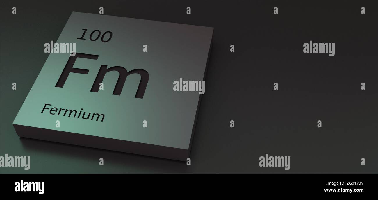 Elementi al fermio su tavola periodica illustrazione 3d. Foto Stock