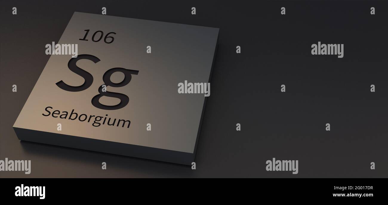 Elementi Seaborgium su tavola periodica illustrazione 3d. Foto Stock