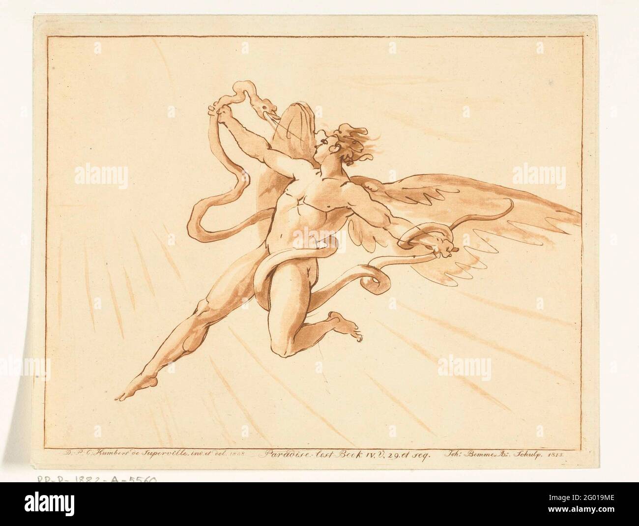 Un angelo volante in battaglia con il diavolo sotto forma di serpente Foto  stock - Alamy