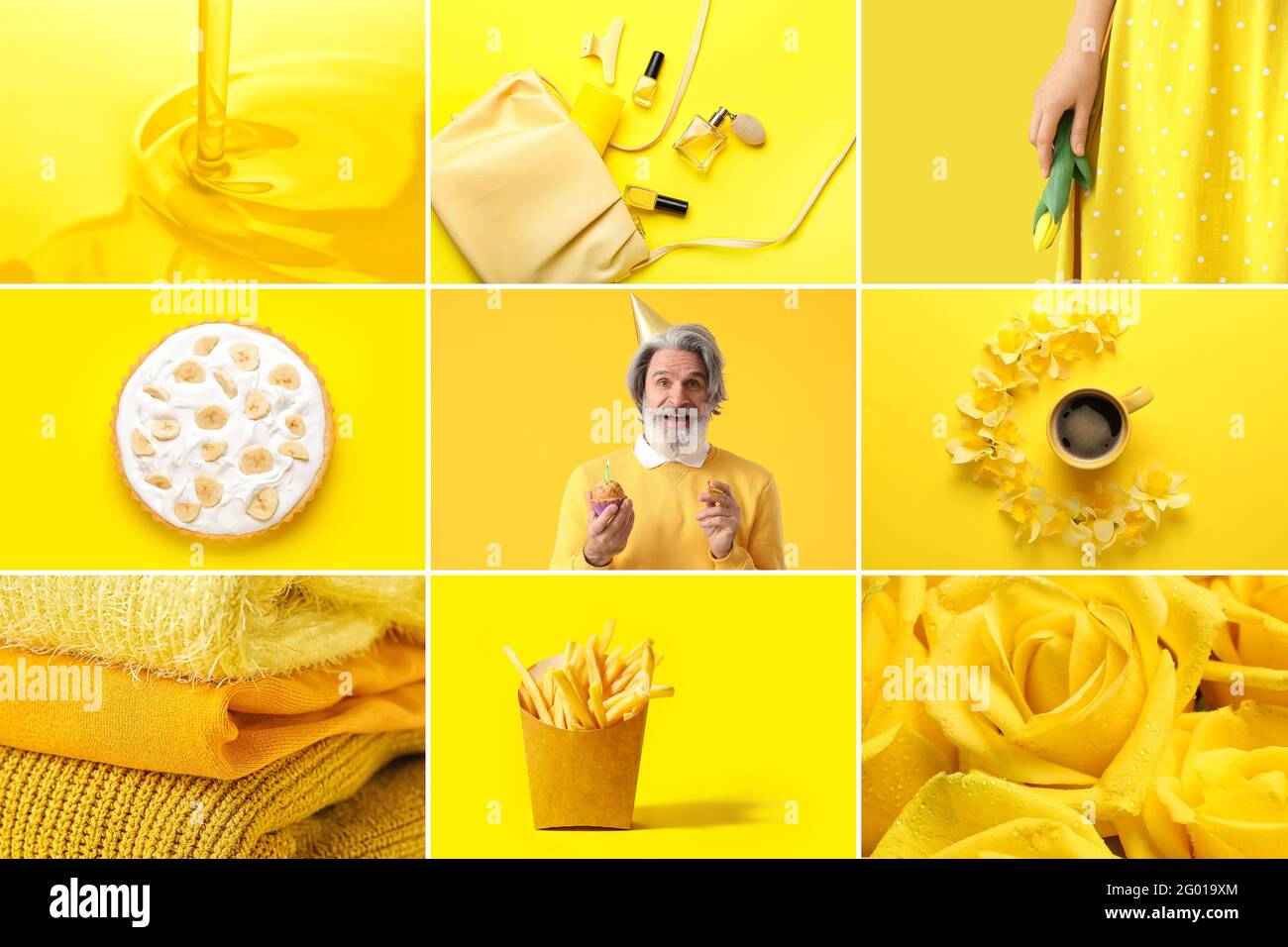 Collage di foto in giallo Foto Stock