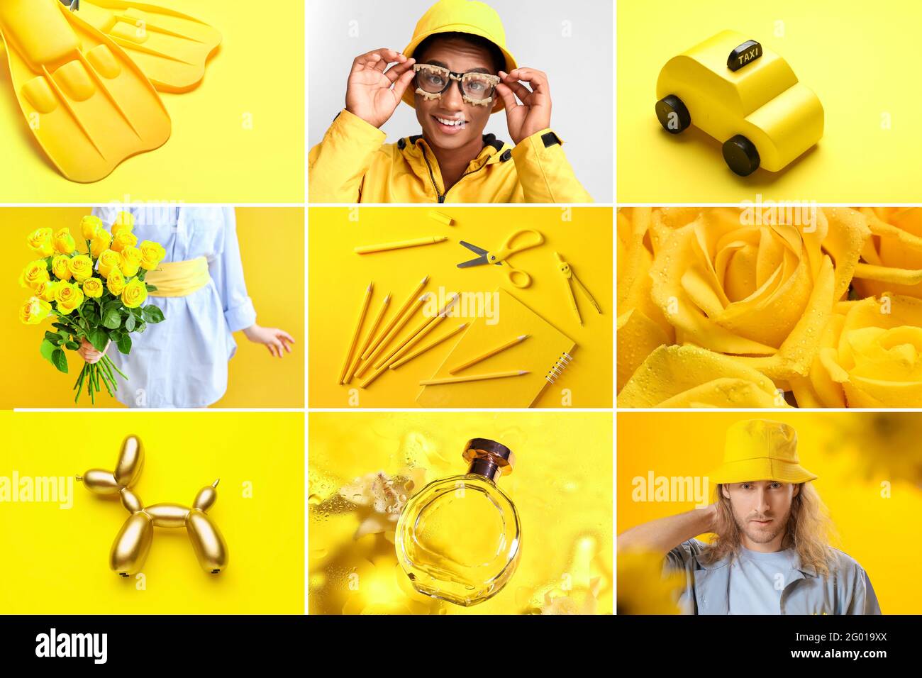 Collage di foto in giallo Foto Stock