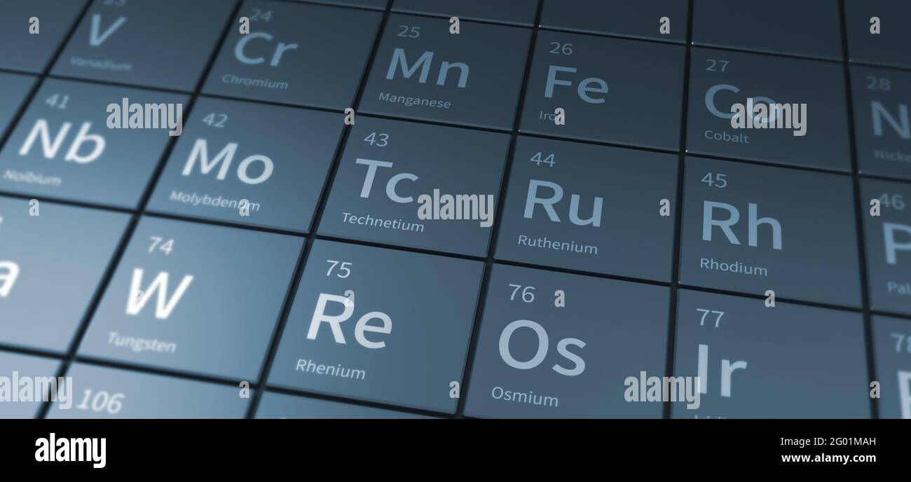 elemento in forma sferica. illustrazione 3d sulla tavola periodica degli elementi. Foto Stock