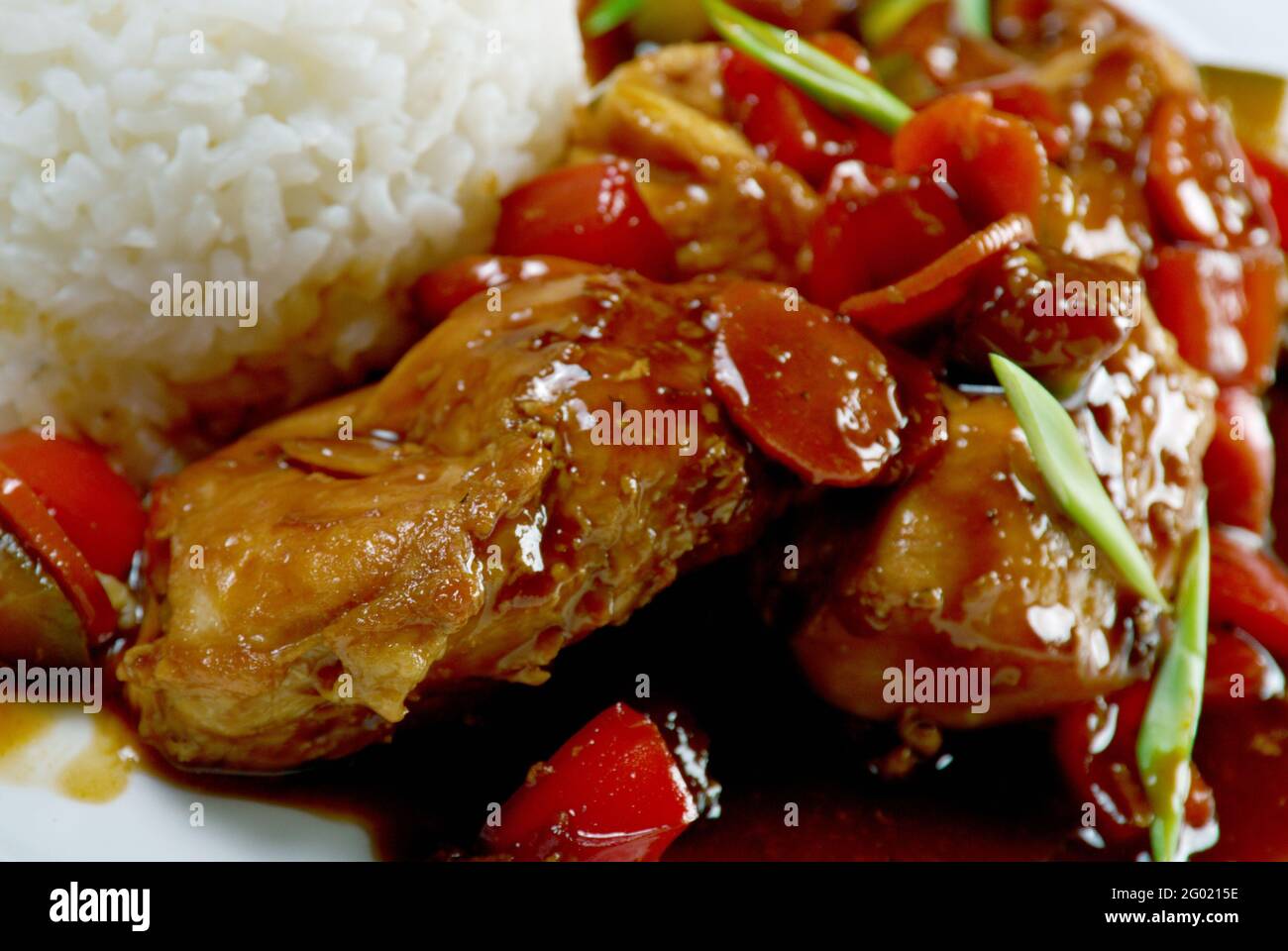 Hong Shao Rou - maiale brasato rosso con riso. Cucina cinese Foto Stock