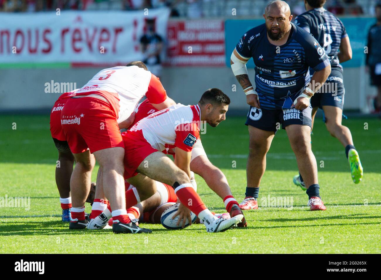 Barnabe Couilloud di Biarritz durante il campionato francese Pro D2,  partita di rugby semi-finale tra RC Vannes e Biarritz Olympique PB il 30  maggio 2021 allo stadio la Rabine di Vannes, Francia -