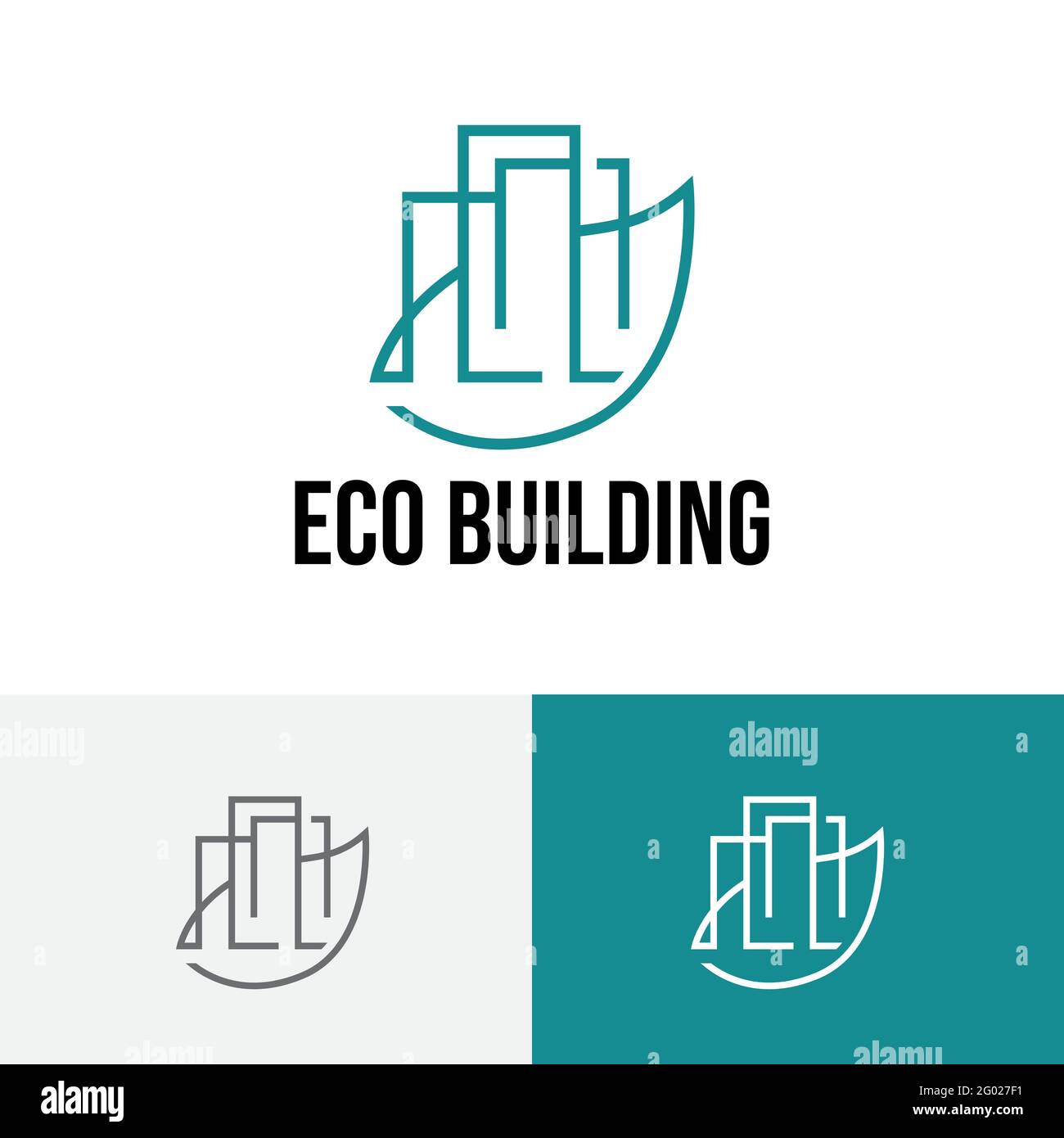 Logo ecologico Edilizia Green Leaf Construction Illustrazione Vettoriale