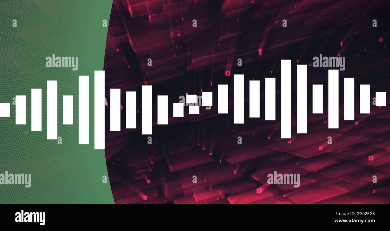 Composizione del misuratore del livello di frequenza del suono bianco sul cerchio di frammenti di rosso scuro su verde Foto Stock