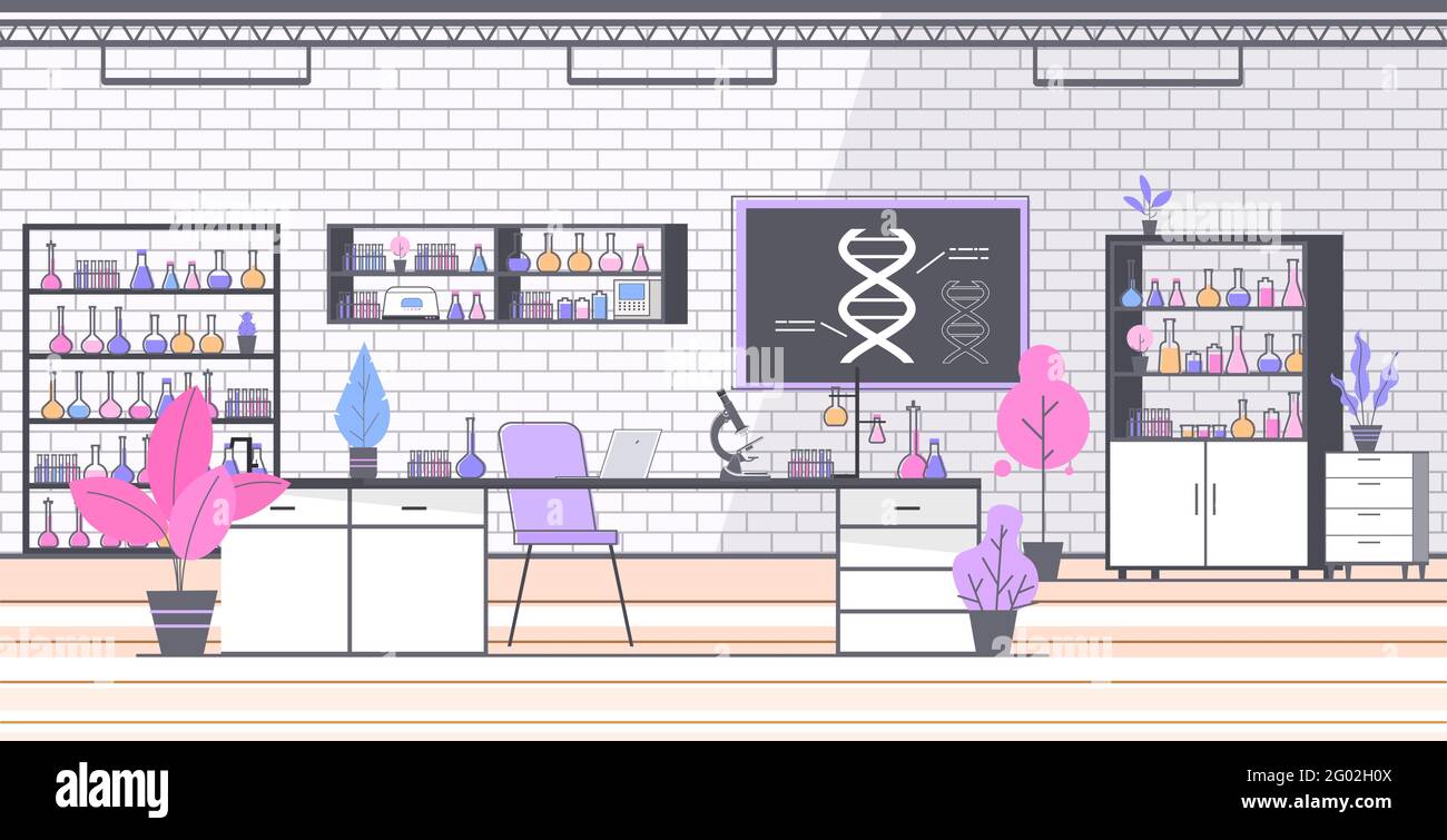 vuoto laboratorio di ricerca chimica senza persone con scienziati di attrezzature diverse concetto di educazione scientifica sul posto di lavoro Illustrazione Vettoriale