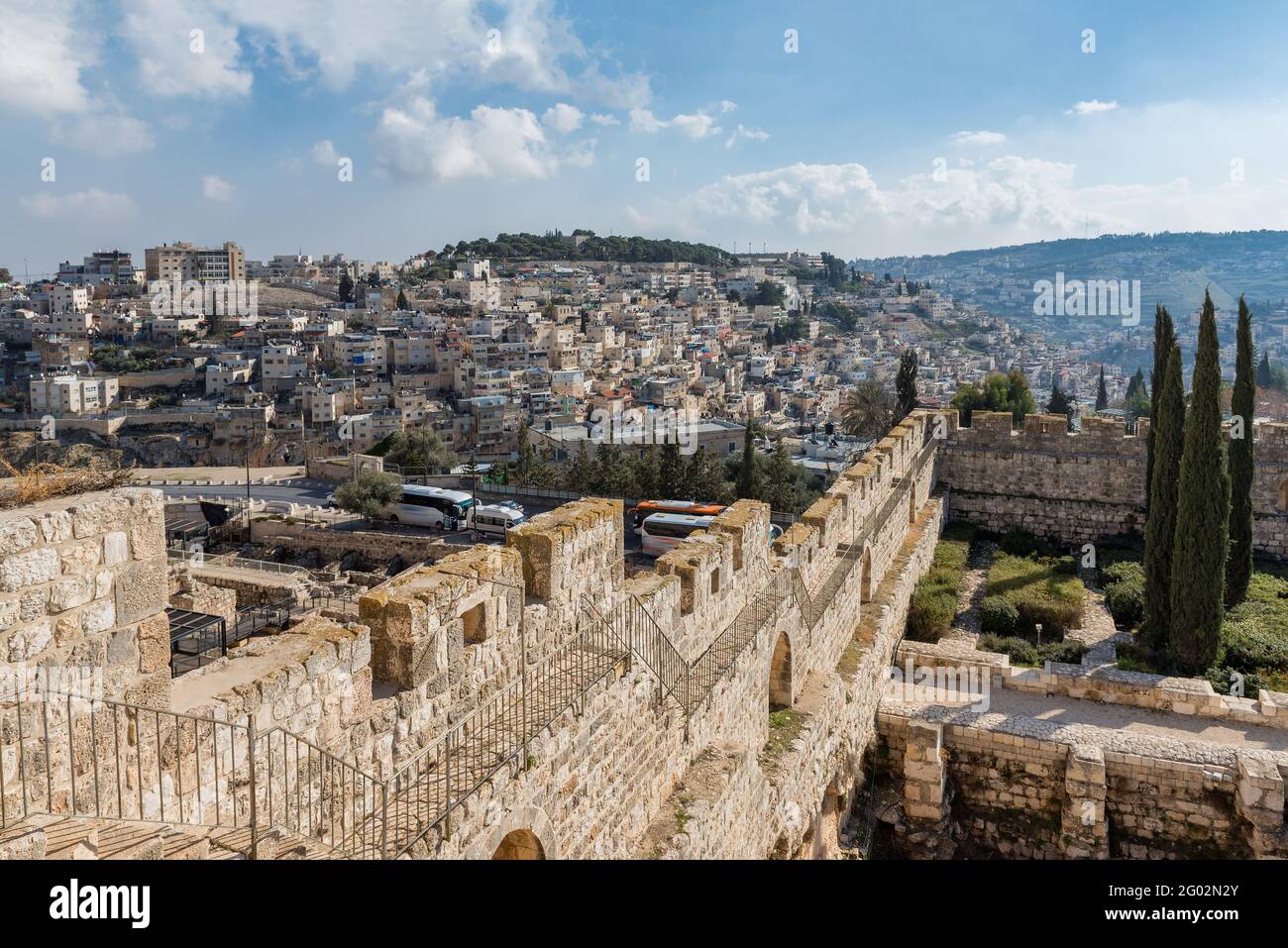 Città vecchia di Gerusalemme skyline e antica fortezza, Gerusalemme, Israele. Foto Stock