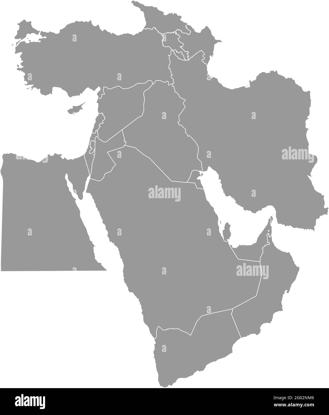 Illustrazione vettoriale con mappa semplificata dei paesi asiatici. Medio Oriente. Stati confina con Turchia, Georgia, Armenia, Emirati Arabi Uniti, Arabia Saudita Illustrazione Vettoriale