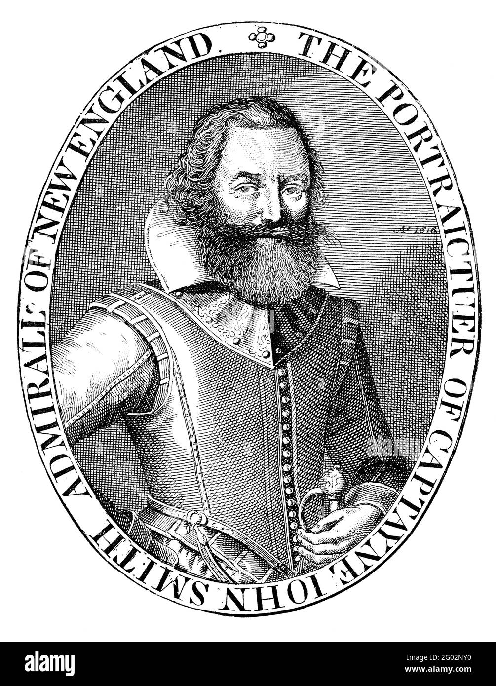 Un ritratto di illustrazione inciso del capitano John Smith, da un libro vittoriano datato 1883 che non è più nel copyright Foto Stock