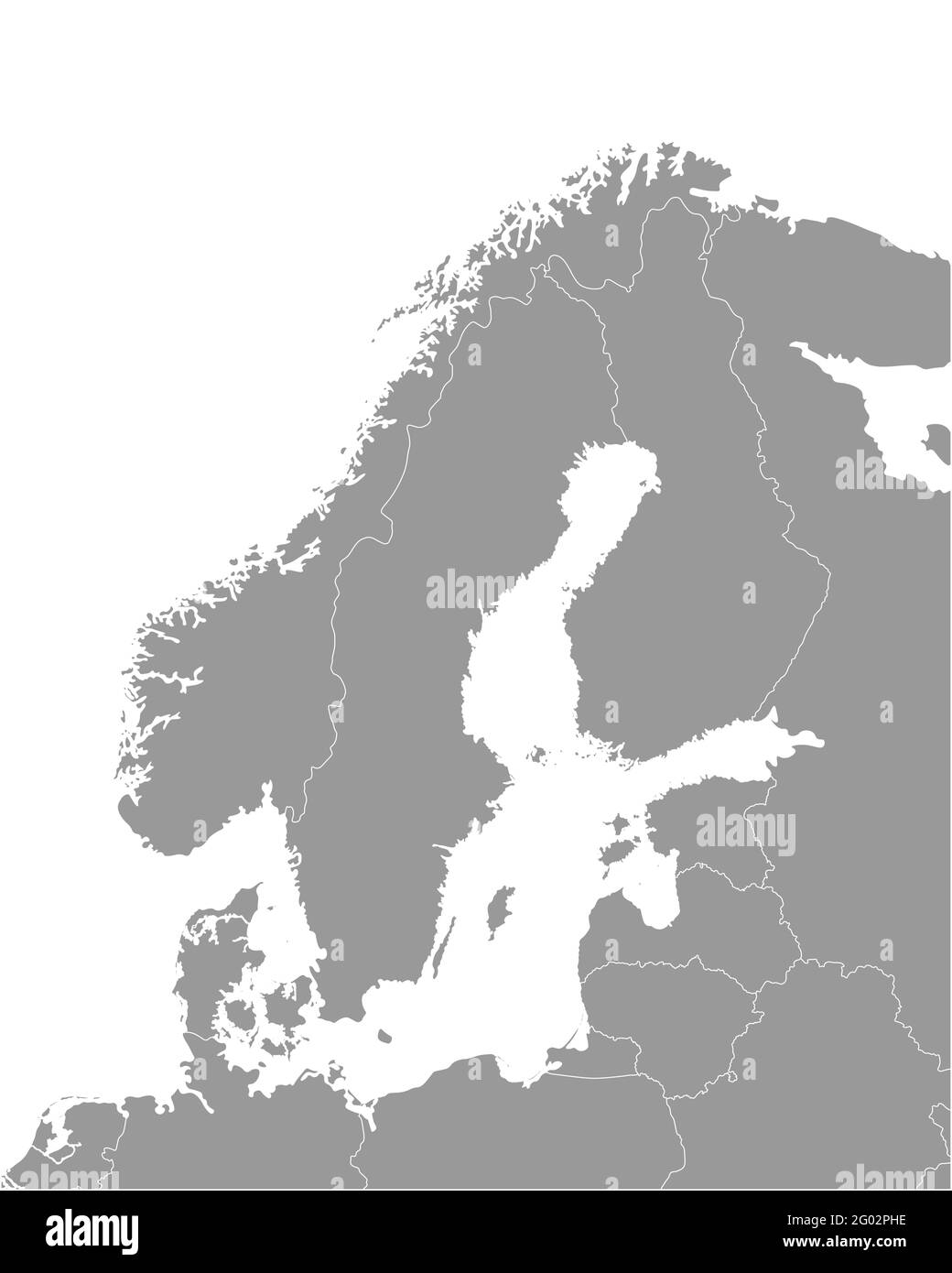 Vettore isolato illustrazione della mappa politica semplificata di alcuni paesi scandinavi (Svezia, Finlandia, Norvegia, Danimarca) e delle zone più vicine. Bordi Illustrazione Vettoriale