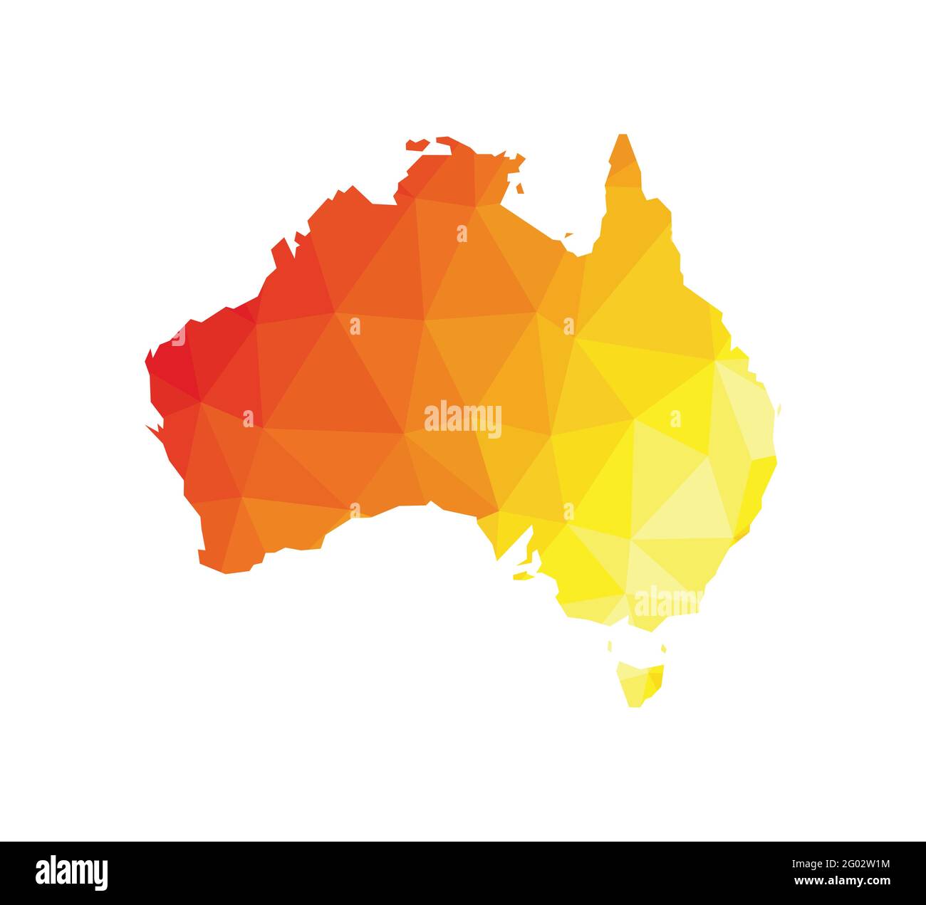 Illustrazione isolata vettoriale della mappa poligonale semplificata di Australia e Tasmania. Colore rosso arancione, giallo. I colpi di stato come disastro nel 2020. Dangerou Illustrazione Vettoriale