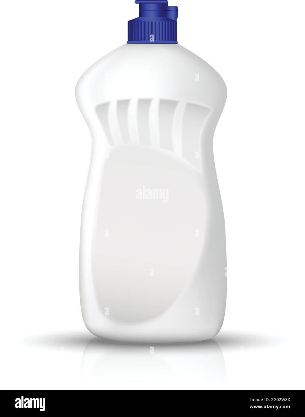 flacone bianco vettoriale realistico di liquido di lavaggio della capsula. Utensili da cucina e prodotti per il lavaggio. Illustrazione isolata su bianco. Illustrazione Vettoriale