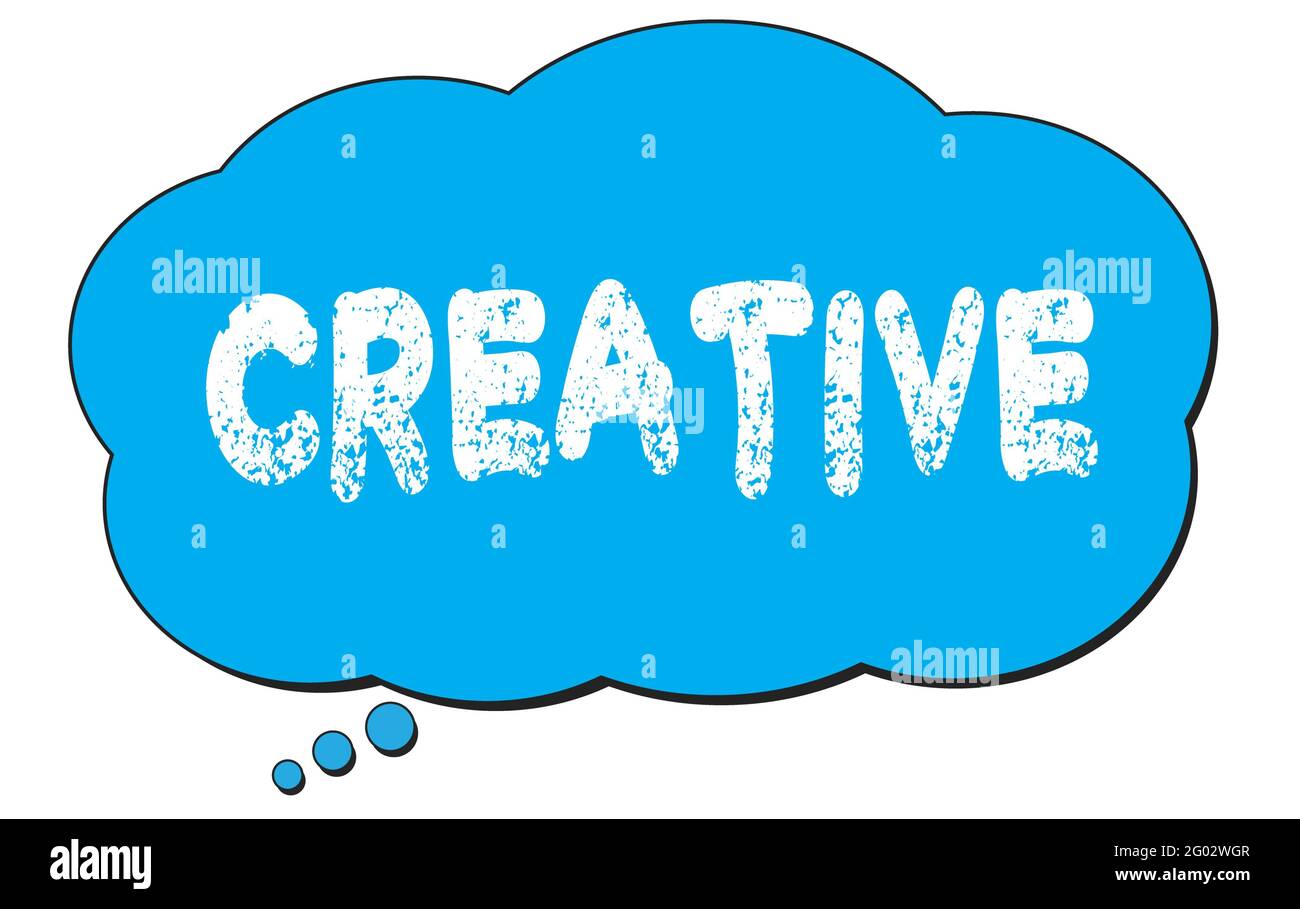 Testo CREATIVO scritto su una bolla di pensiero blu. Foto Stock